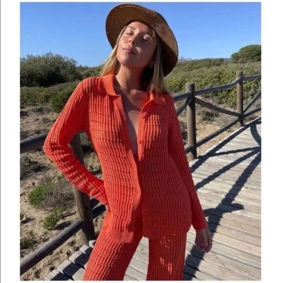 Zara orange chenille knit pants NWT - Picture 2 of 11